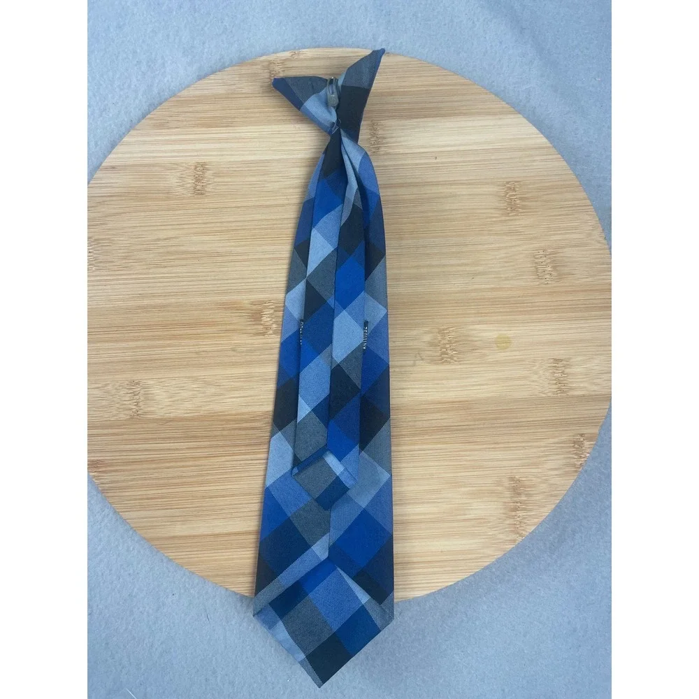 Dennis‎ Uniforms Kids Blue Plaid Hastings School Uniform Clip On Tie Made in USA